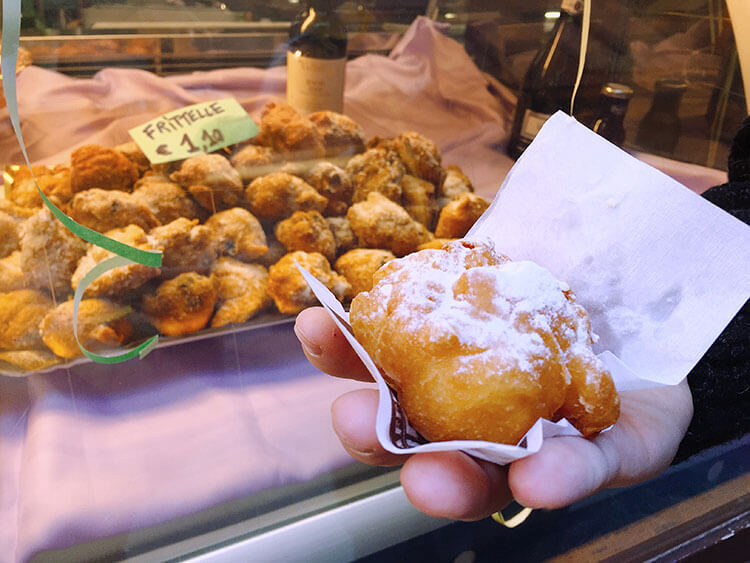 Frittelle are a Venetian style fried donut eaten only during Carnevale