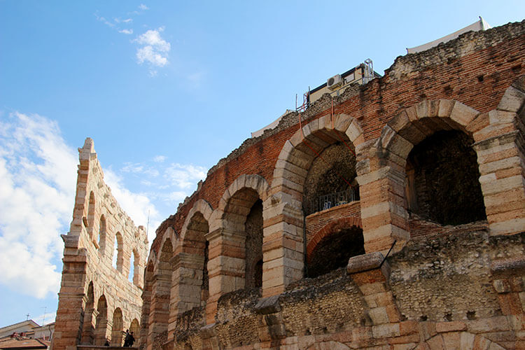 You can see earthquake damage where one of the rings was partially destroyed at the Arena di Verona