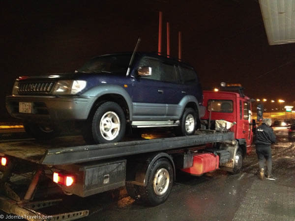 Our Toyota Landcruiser getting towed away