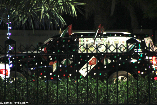A festively decorated SUV