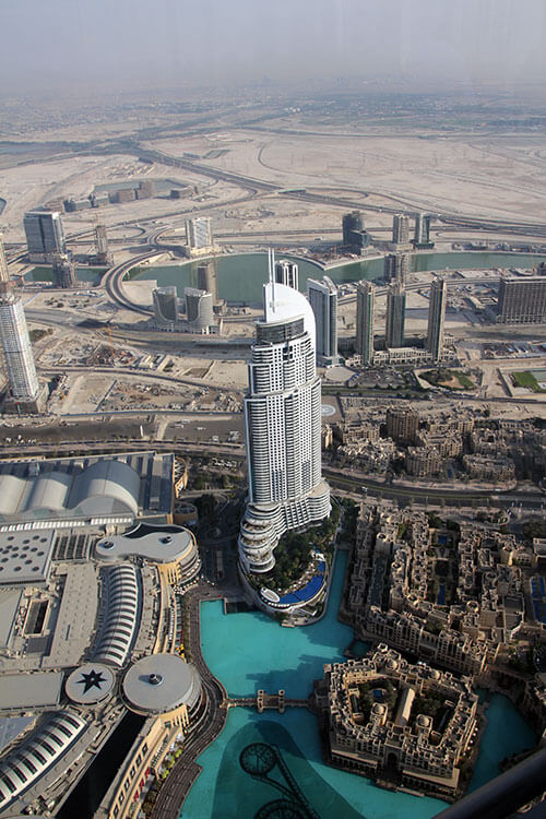 Views of the Dubai Fountain from the top of the Burj Khalifa