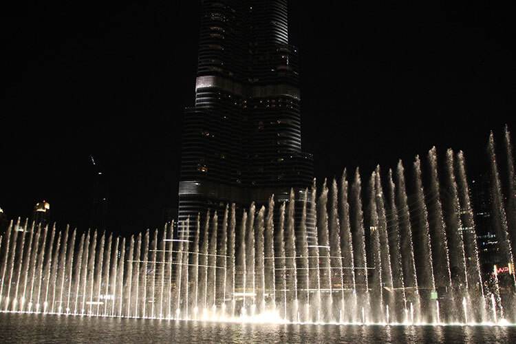 Water shoots skyward at the Dubai Fountain
