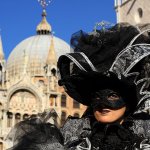 A black Columbina Venice Carnival mask