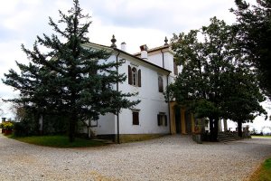 The white villa surrounded by pine trees, which served as an Italian command headquarters during WWI