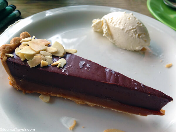 Salted caramel chocolate tart at Pizza East