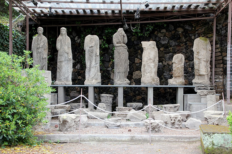 Six statues of the Flavius family on display at Pompeii