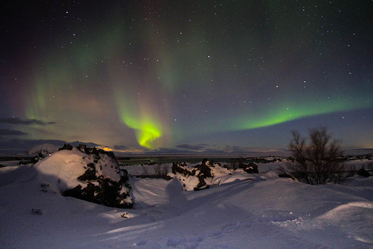 Northern Lights swirl over Myvatn, Iceland