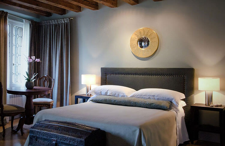 A room in grays at the boutique Cima Rosa in Venice