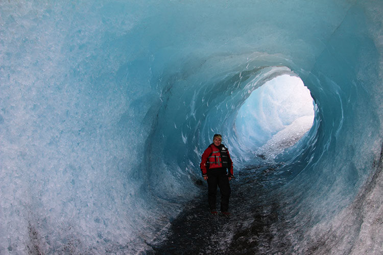 Posing in the ice cave
