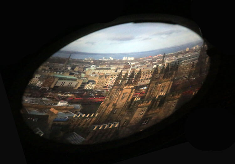 Camera Obscura projects a mirror image through a pinhole camera