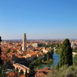 Panorama of Verona with the orange rooftops and the curving Adige River