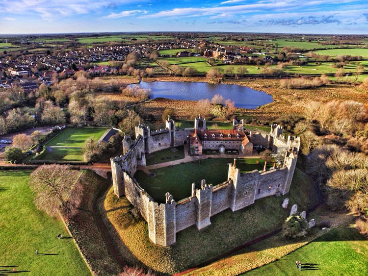 An aerial shot of the defensive walls of Framlingham Castle in Suffolk
