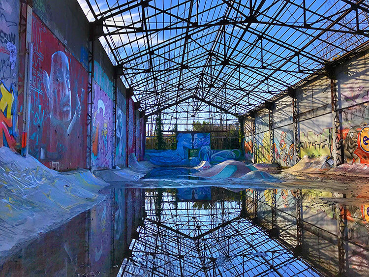 Street art in a skate park at the Darwin complex in Bordeaux