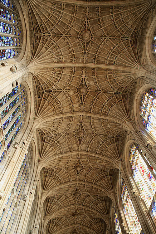 The fan vault ceiling and detail of King's College Chapel