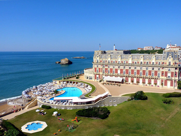 Aerial shot of Hotel de Palais and new pool with garden