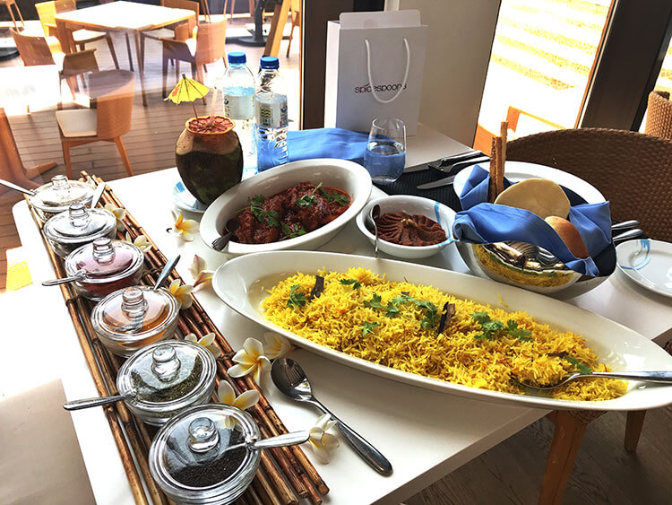 The spiced fish, rice and red pepper walnut dip we made during our Spice Spoons cooking class