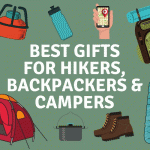 Best Gifts for Hikers collage with cartoons of outdoor gear