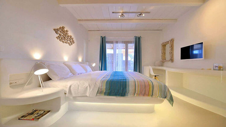 The bedroom is modern at Villa Caitleen in Mykonos