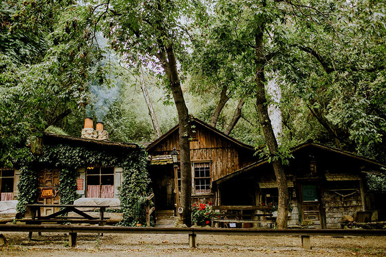 The log cabin Cold Spring Tavern is quaintly set in the woods just outside Santa Barbara