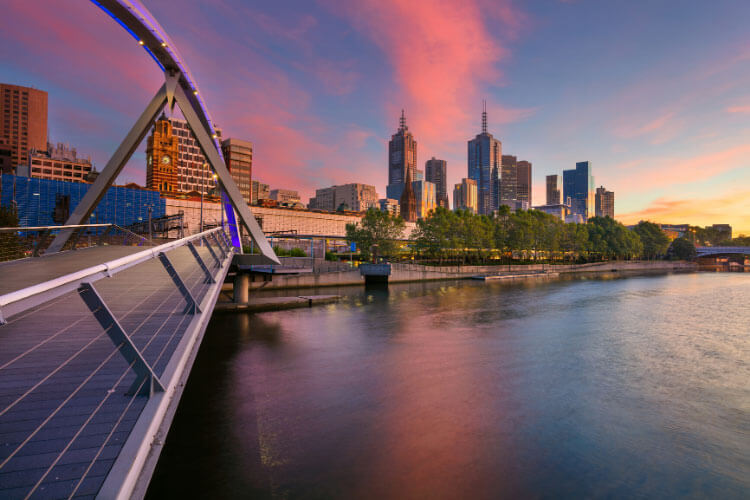 Sunset with pink clouds over the Melbourne skyline