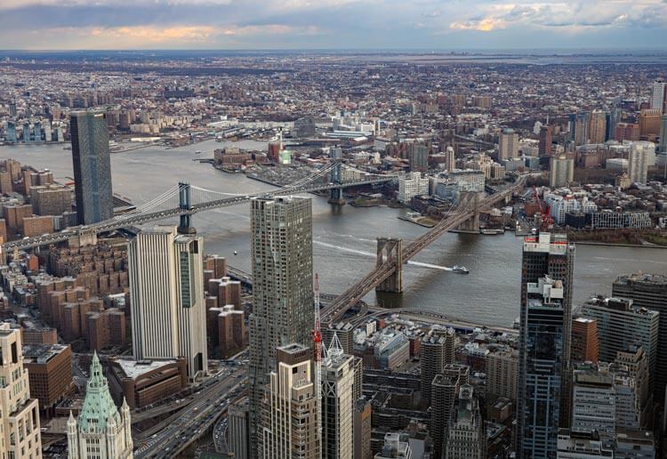 The Brooklyn and Manhattan Bridges seen from One World Observatory