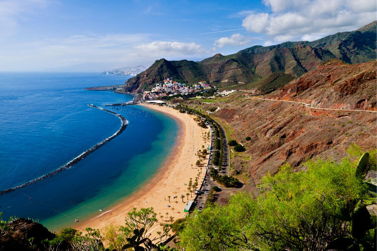 An aerial of the golden sand Las Teresitas beach in East Tenerife 