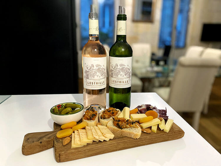 We prepared charcuterie boards during the Virtual Wine Tasting with Château Lestrille