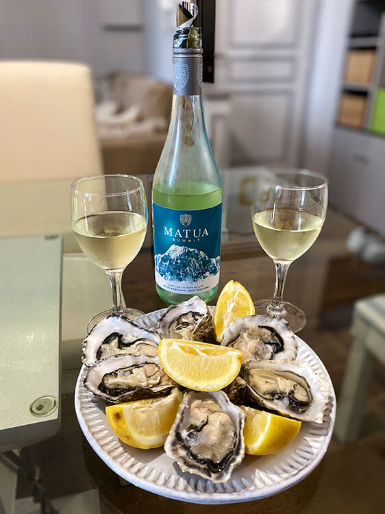 My plate of shucked oysters paired with an Australian sauvignon blanc 