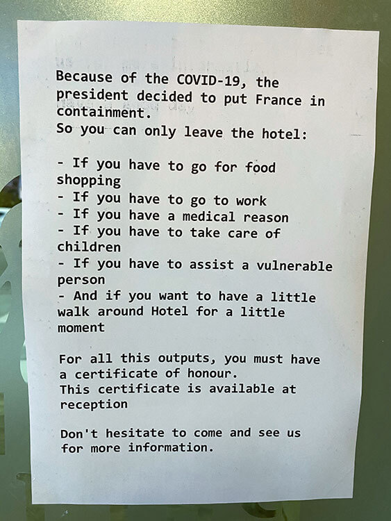 Coronavirus Lockdown Notice to Hotel Guests