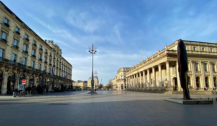 An empty Place de la Comedie in Bordeaux, France during the Coronavirus lockdown
