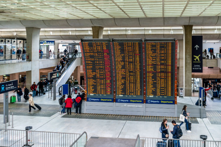 The Arrival and Departures board at Paris Charles de Gaulle International Airport
