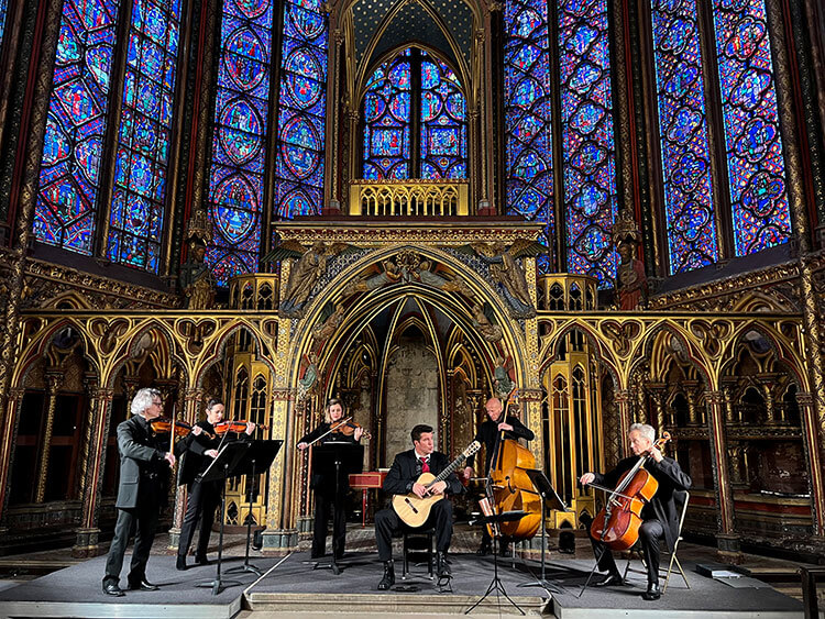 An orchestra plays in Sainte-Chapelle in Paris