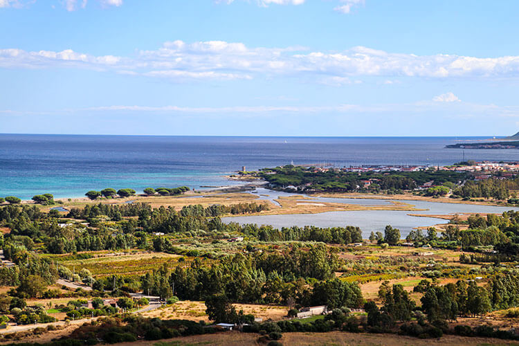 A panoramic view of the coast from atop Castello della Fava in Posada, Sardinia