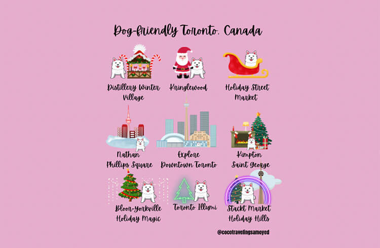 Infographic with a variety of dog-friendly things to do in Toronto during the holidays