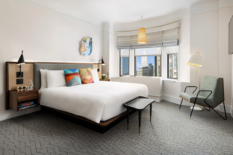 The Empire King hotel room with Empire State Building view at The James NoMad in New York City