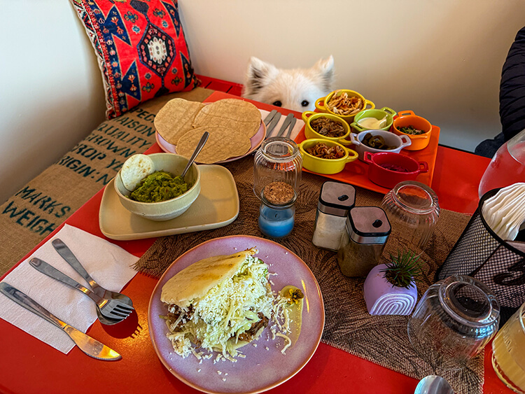 Slow roasted beef arepa and build your own tacos at Macondo Café