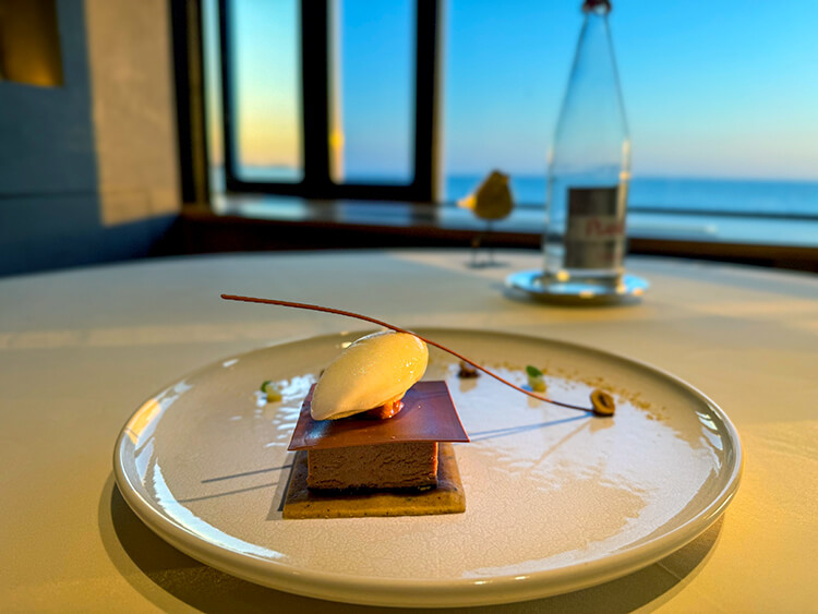 Hazelnut sable with milk chocolate and ice cream at the restaurant at Domaine de Rochevilaine