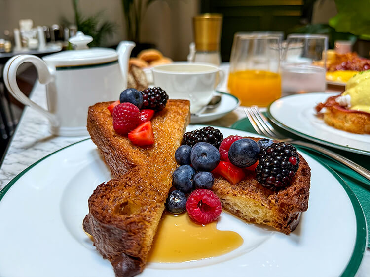 French toast with fresh raspberries, blackberries and blueberries at Hotel La Gemma Florence