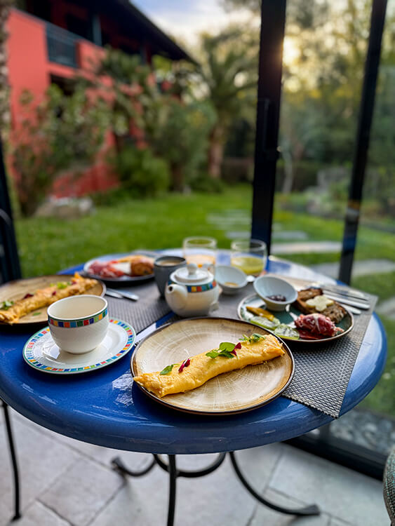Breakfast includes an ample buffet and eggs cooked to order at Les Frères Ibarboure