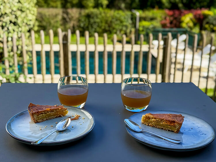 Enjoy gâteau Basque and a ginger juice from the snack bar on our private terrace at Les Frères Ibarboure