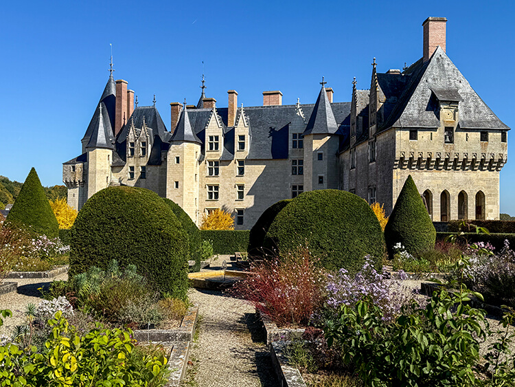 A view of Château de Langeais and the gardens in the Loire Valley