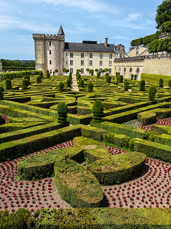 The famous box hedges gardens at Château de Villandry in the Loire Valley