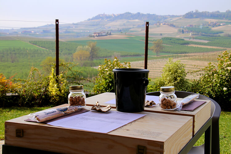 The tasting at Diego Morra is on their terrace with a spectacular view of Verduno